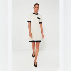 TUCKERNUCK Dress M Merritt Wool Blend Ivory Black Knit Short Sleeve